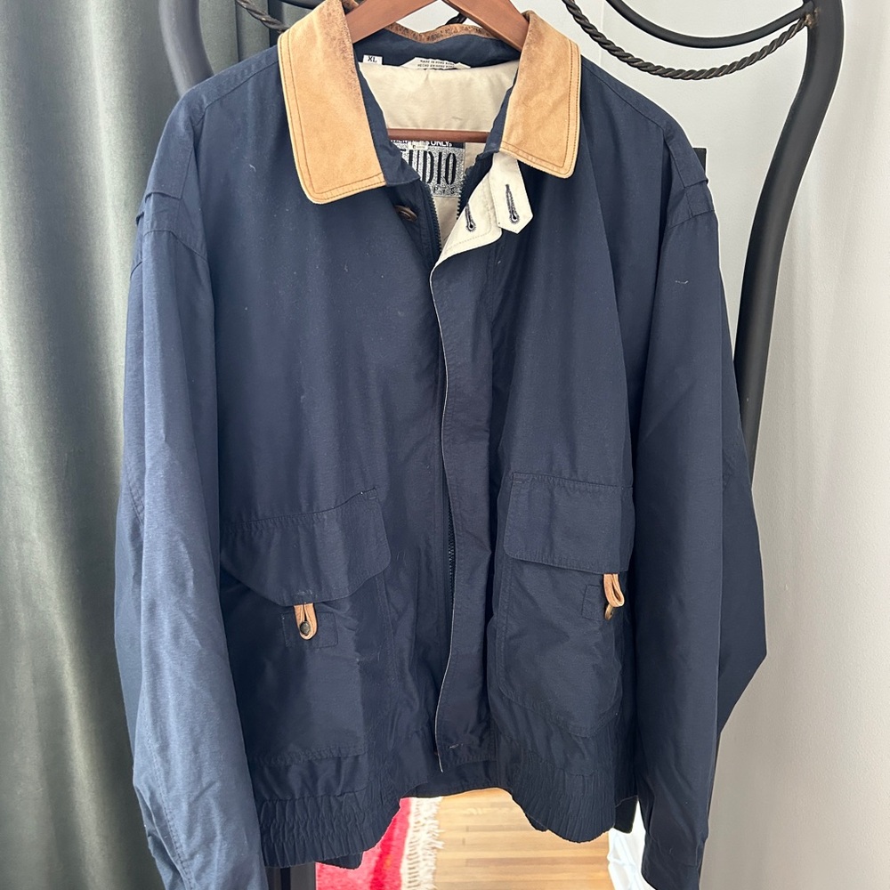 Vintage Members Only Navy Jacket with Leather Collar